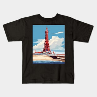 Blackpool Tower Lancashire West Bretton United Kingdom Vintage Travel Tourism Art Kids T-Shirt